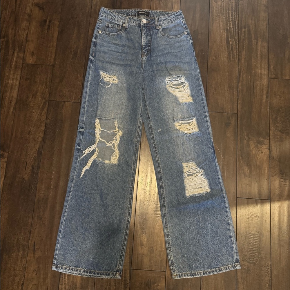 Wide Leg Distressed Jeans